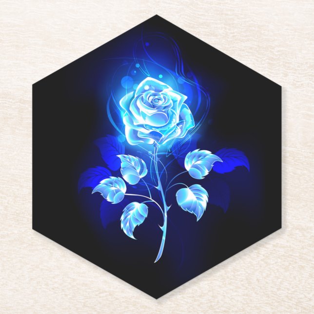 Burning Blue Rose Paper Coaster (Front)