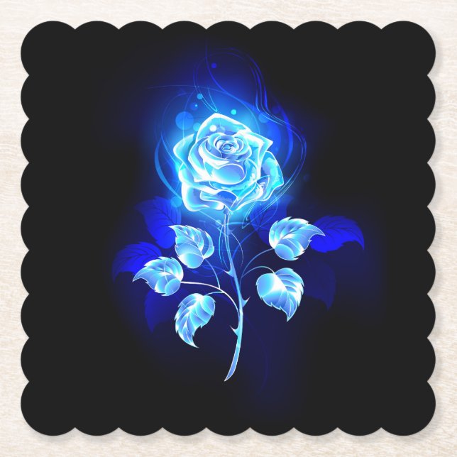 Burning Blue Rose Paper Coaster (Front)