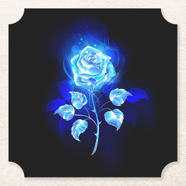 Burning Blue Rose Paper Coaster (Front)