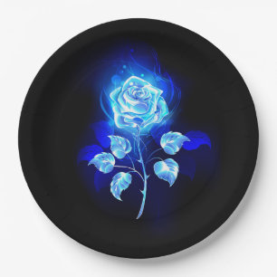 Burning Blue Rose Paper Plates