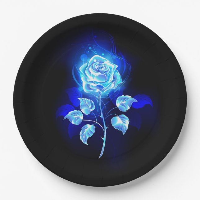 Burning Blue Rose Paper Plates (Front)