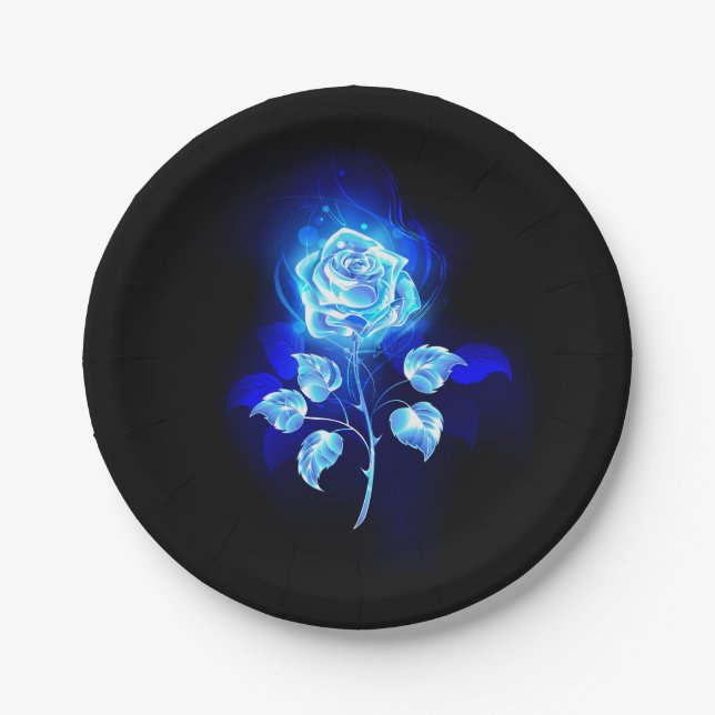 Burning Blue Rose Paper Plates (Front)