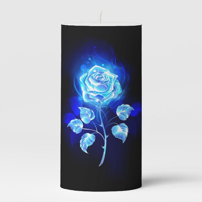 Burning Blue Rose Pillar Candle (Front)
