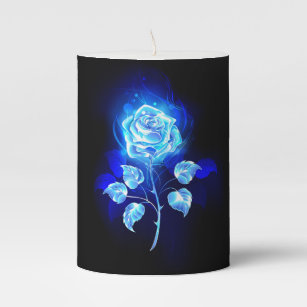 Burning Blue Rose Pillar Candle