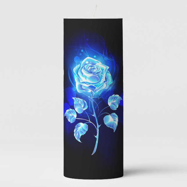 Burning Blue Rose Pillar Candle (Front)