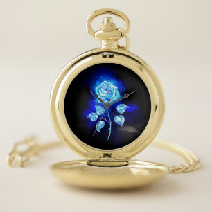Burning Blue Rose Pocket Watch