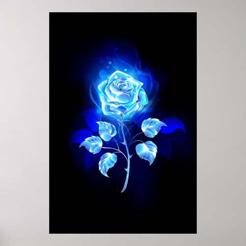 Burning Blue Rose Poster