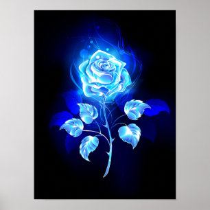 Burning Blue Rose Poster
