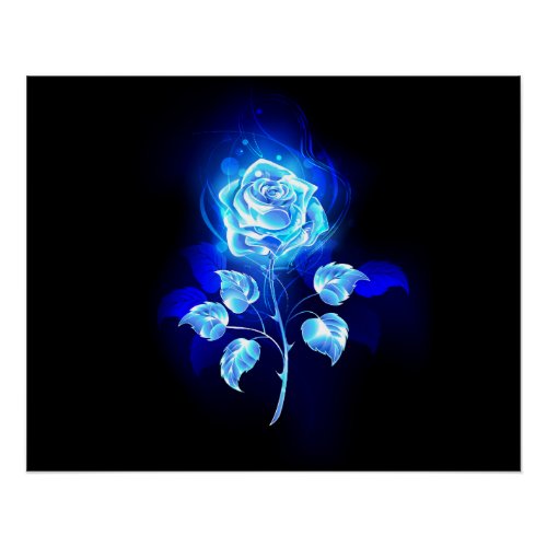 Burning Blue Rose Poster