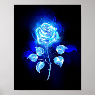 Burning Blue Rose Poster