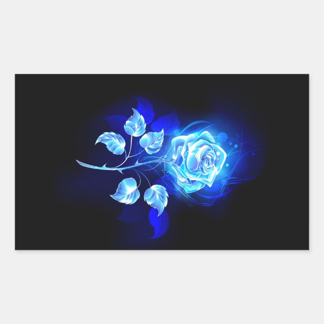 Burning Blue Rose Rectangular Sticker (Front)