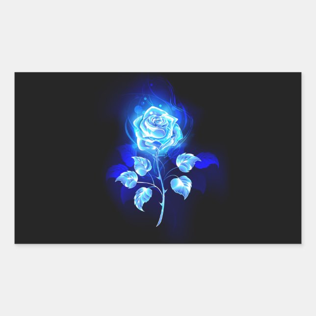 Burning Blue Rose Rectangular Sticker (Front)
