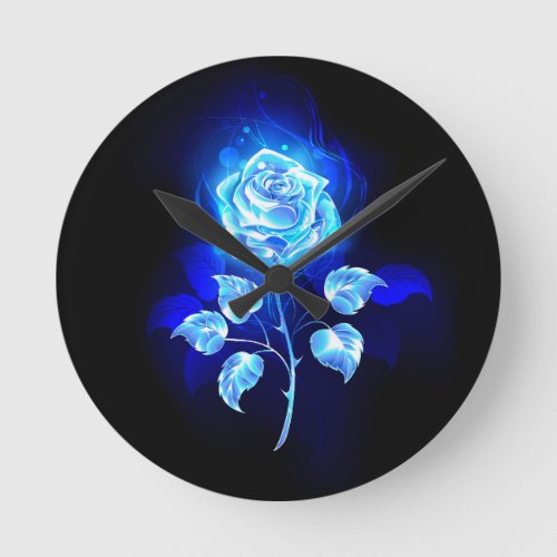 Burning Blue Rose Round Clock