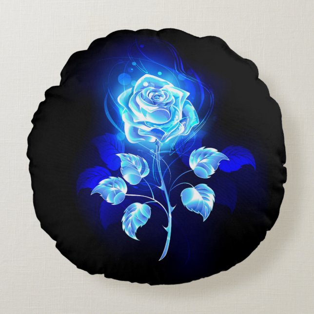 Burning Blue Rose Round Pillow (Front)