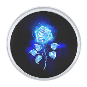 Burning Blue Rose Silver Finish Lapel Pin