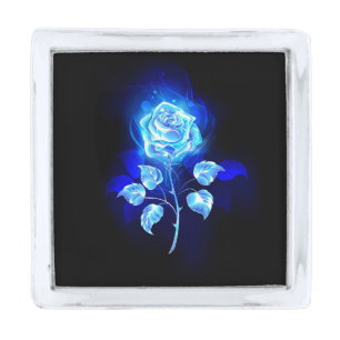 Burning Blue Rose Silver Finish Lapel Pin