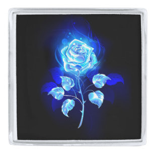 Burning Blue Rose Silver Finish Lapel Pin