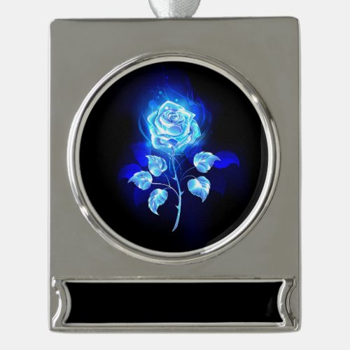 Burning Blue Rose Silver Plated Banner Ornament