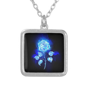 Burning Blue Rose Silver Plated Necklace