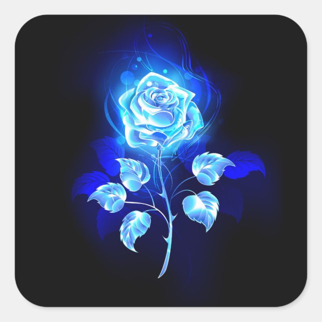 Burning Blue Rose Square Sticker (Front)