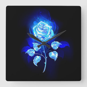 Burning Blue Rose Square Wall Clock