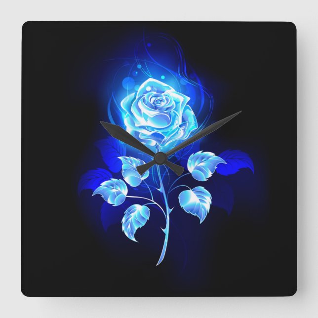Burning Blue Rose Square Wall Clock (Front)