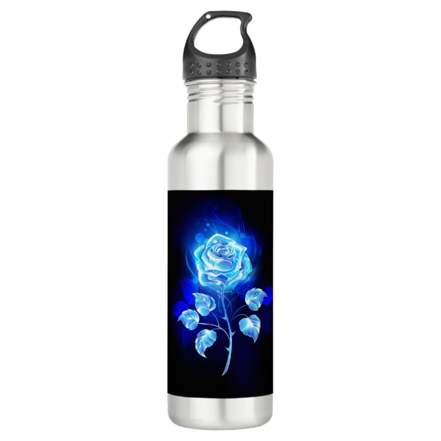 Burning Blue Rose Stainless Steel Water Bottle (Front)