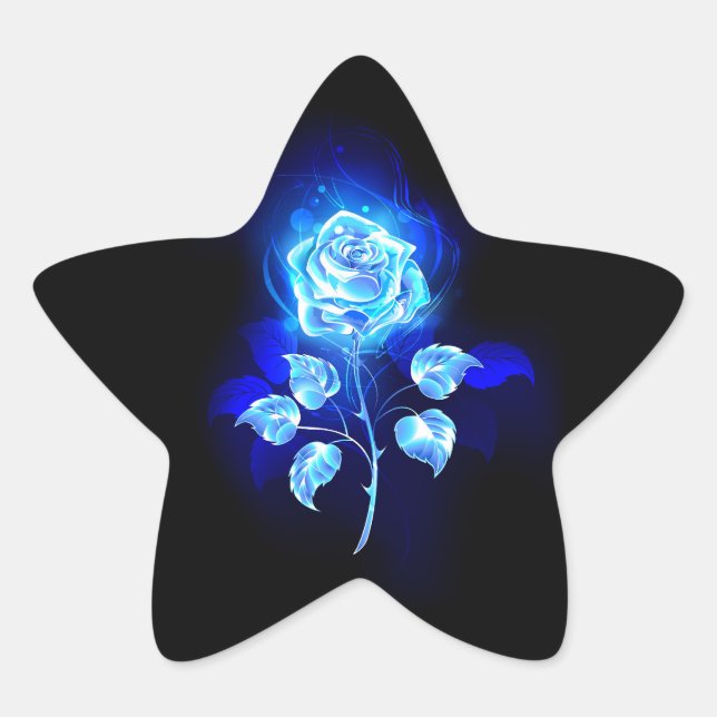 Burning Blue Rose Star Sticker (Front)