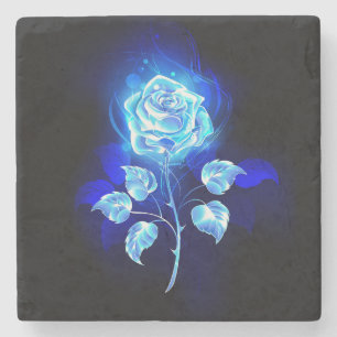 Burning Blue Rose Stone Coaster