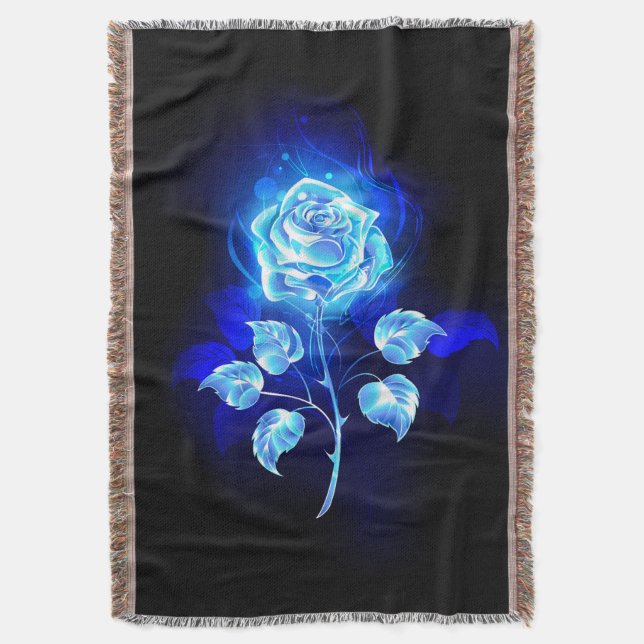 Burning Blue Rose Throw Blanket (Front Vertical)