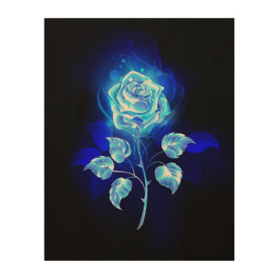 Burning Blue Rose Wood Wall Art