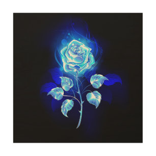 Burning Blue Rose Wood Wall Art