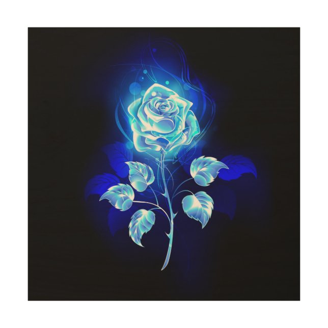 Burning Blue Rose Wood Wall Art (Front)