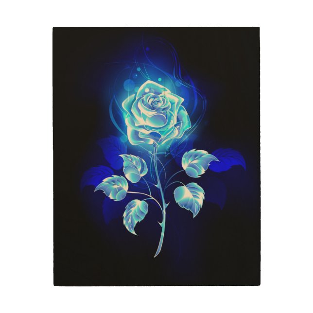 Burning Blue Rose Wood Wall Art (Front)