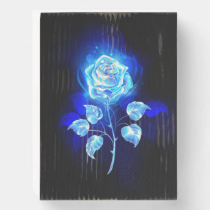 Burning Blue Rose Wooden Box Sign