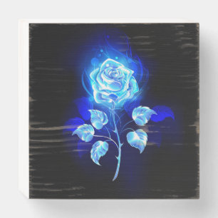 Burning Blue Rose Wooden Box Sign