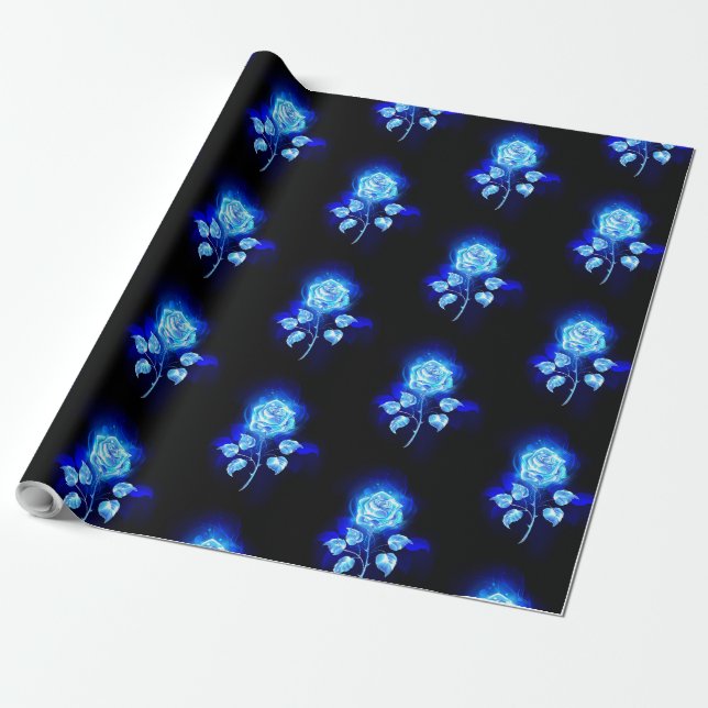 Burning Blue Rose Wrapping Paper (Unrolled)