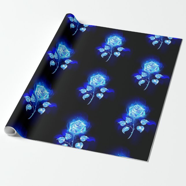 Burning Blue Rose Wrapping Paper (Unrolled)