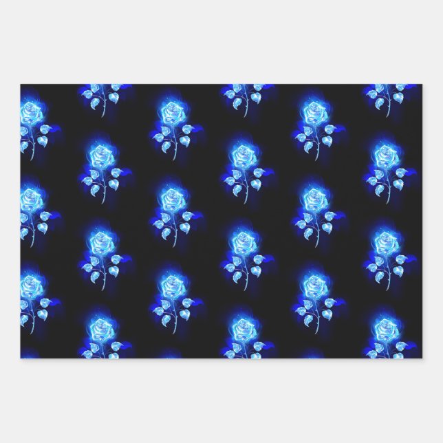 Burning Blue Rose Wrapping Paper Sheets (Front)