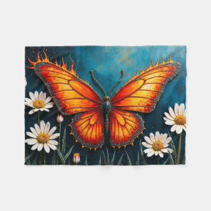 Burning butterfly bright fiery monarch wings art fleece blanket