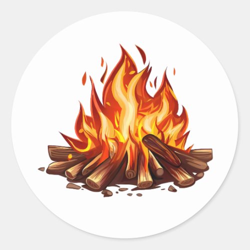 Burning Camp Fire Classic Round Sticker