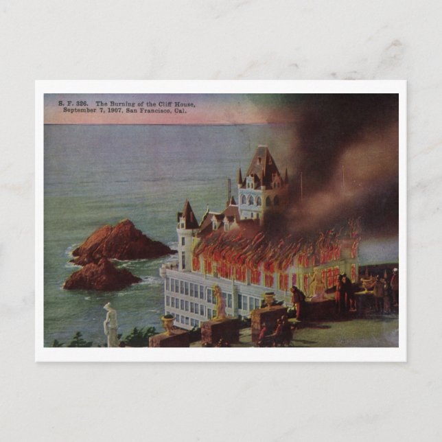 Burning Cliff House, San Francisco 1907 Vintage Postcard (Front)