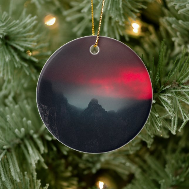 Burning clouds, fog and mountains ceramic ornament (Tree)