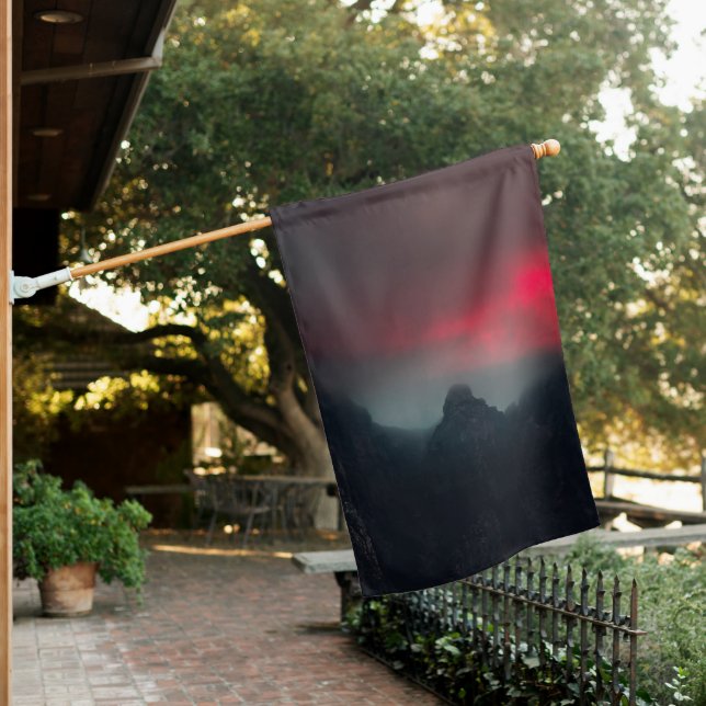 Burning clouds, fog and mountains house flag (In SItu)