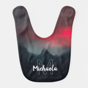 Burning clouds, fog and mountains monogram baby bib