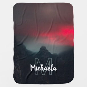 Burning clouds, fog and mountains monogram baby blanket