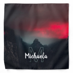 Burning clouds, fog and mountains monogram bandana