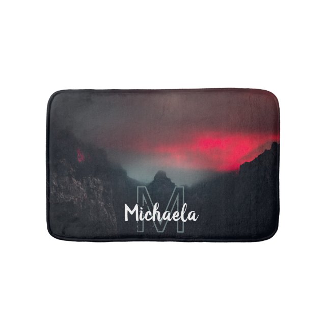 Burning clouds, fog and mountains monogram bath mat (Front)