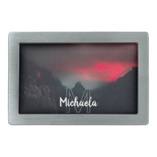 Burning clouds, fog and mountains monogram belt buckle
