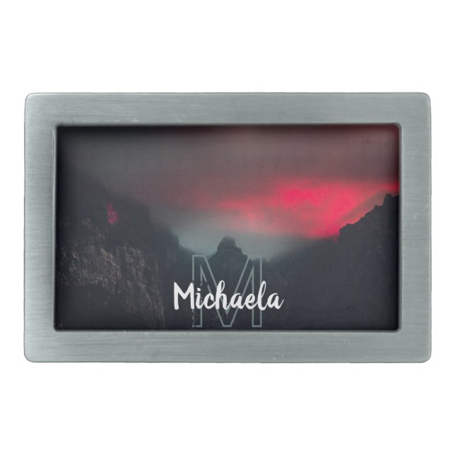Burning clouds, fog and mountains monogram belt buckle (Front)